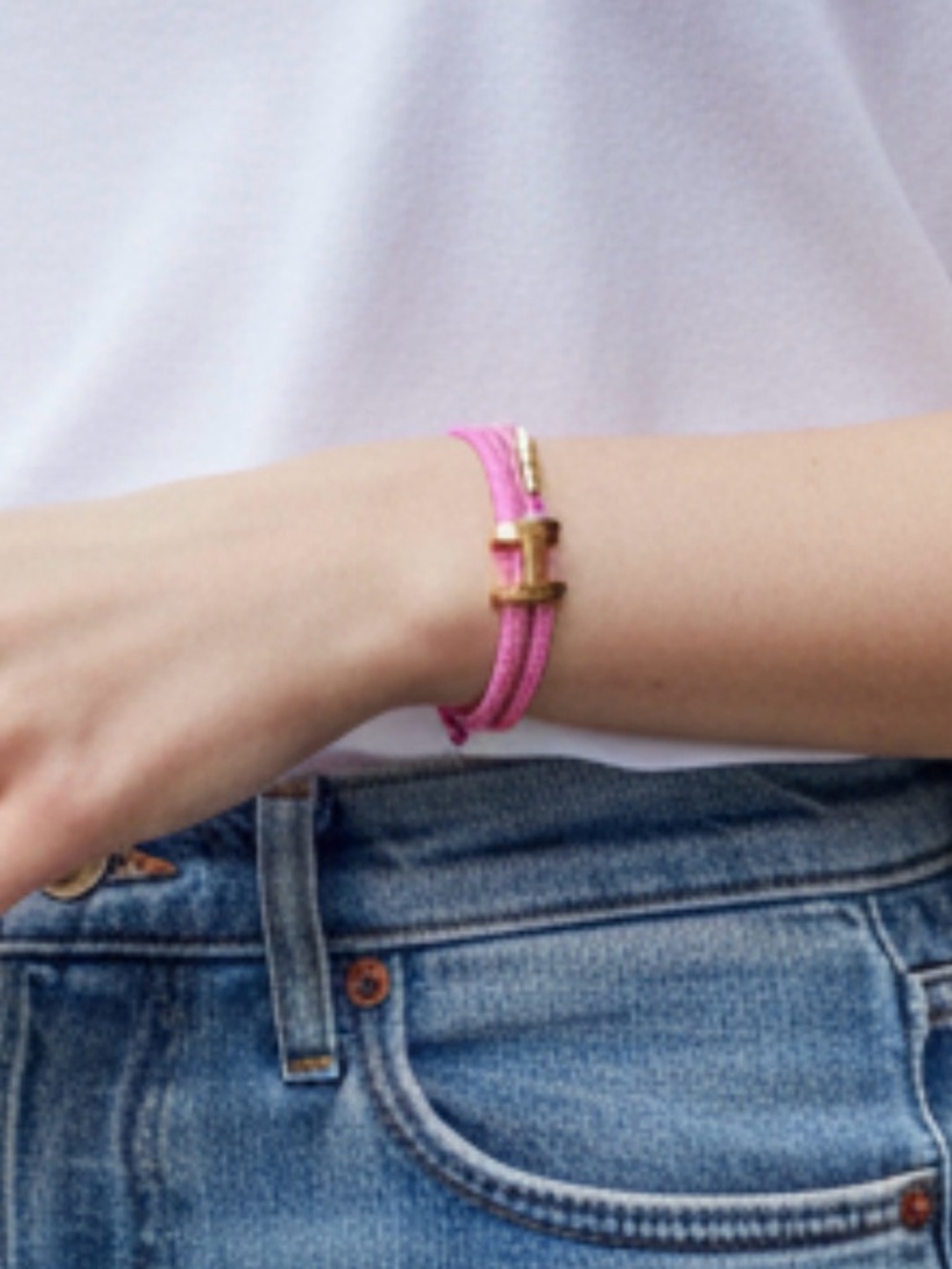 Neon Pink Cord Bracelet with Gold Accents
